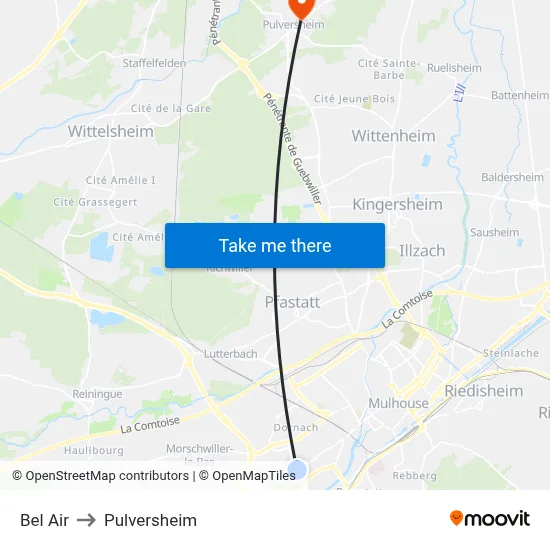 Bel Air to Pulversheim map