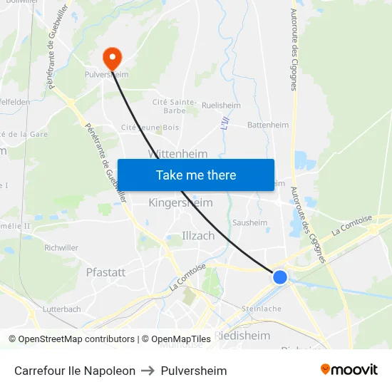 Carrefour Ile Napoleon to Pulversheim map