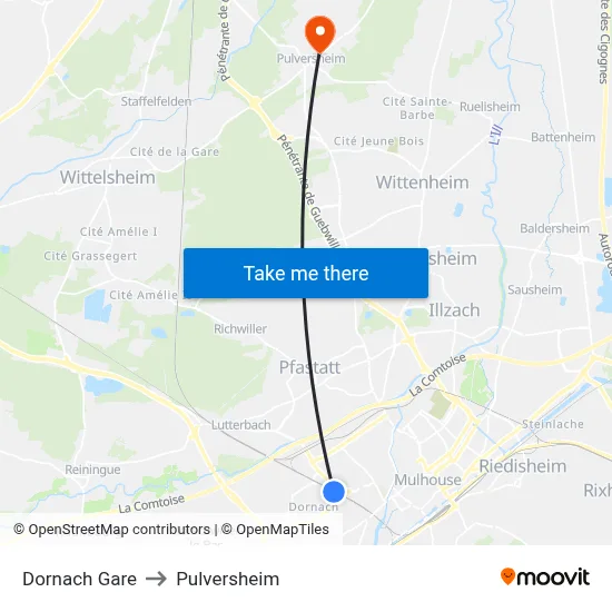 Dornach Gare to Pulversheim map