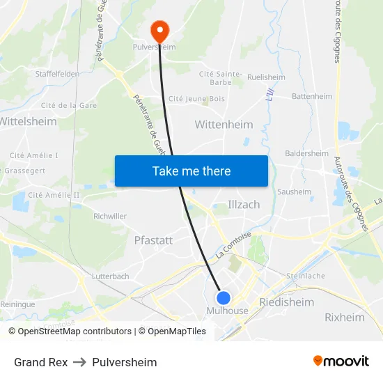 Grand Rex to Pulversheim map