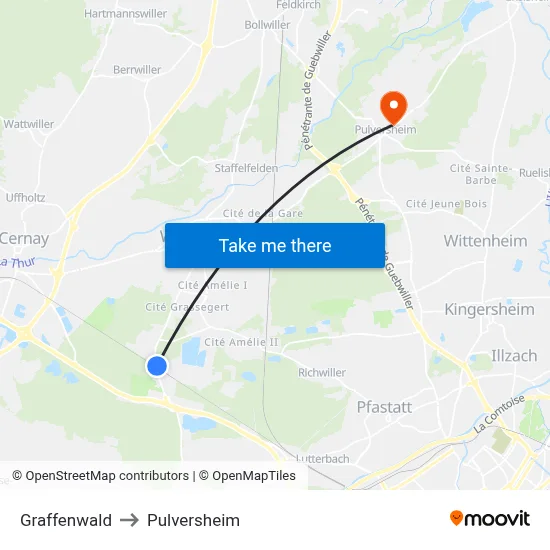 Graffenwald to Pulversheim map