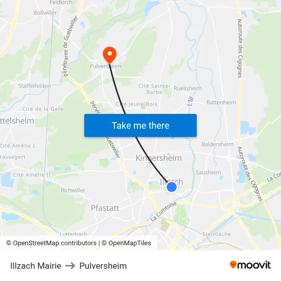 Illzach Mairie to Pulversheim map