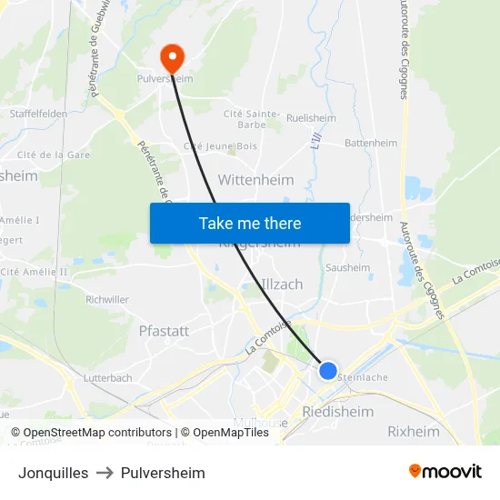 Jonquilles to Pulversheim map