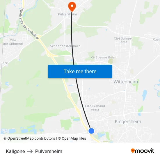 Kaligone to Pulversheim map