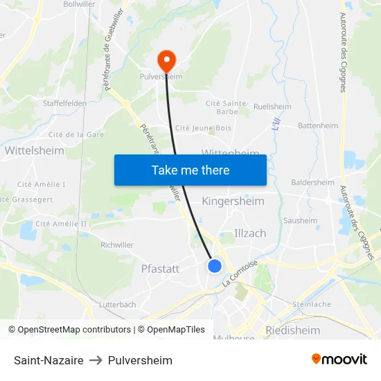 Saint-Nazaire to Pulversheim map