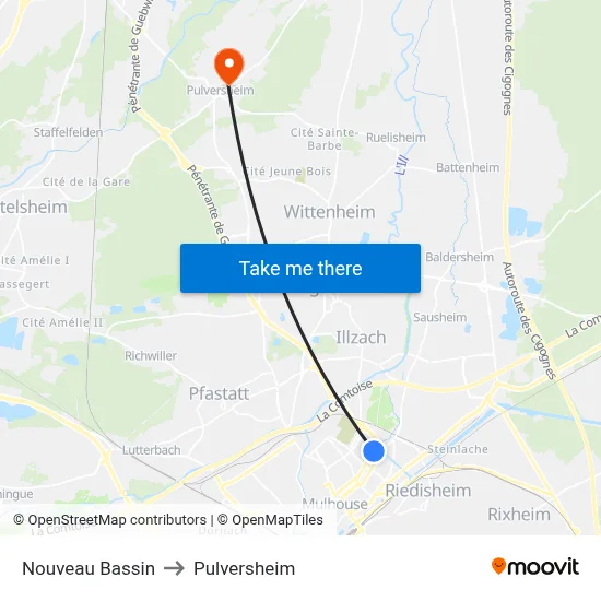 Nouveau Bassin to Pulversheim map