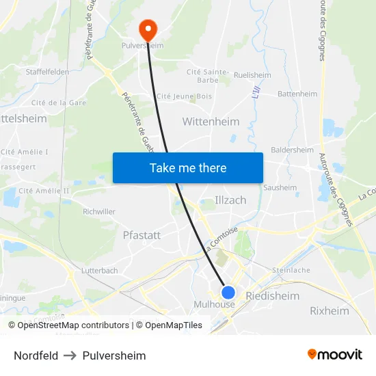 Nordfeld to Pulversheim map