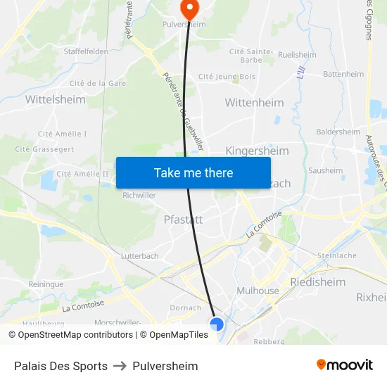Palais Des Sports to Pulversheim map