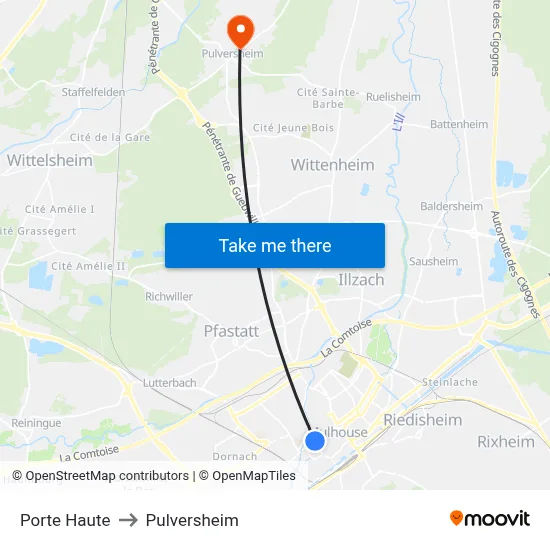 Porte Haute to Pulversheim map