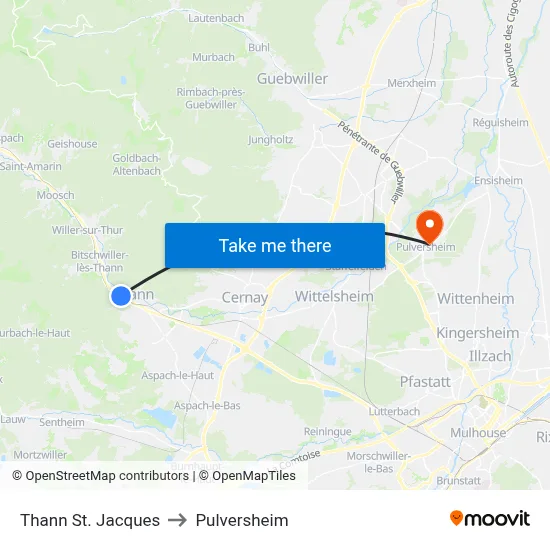 Thann St. Jacques to Pulversheim map