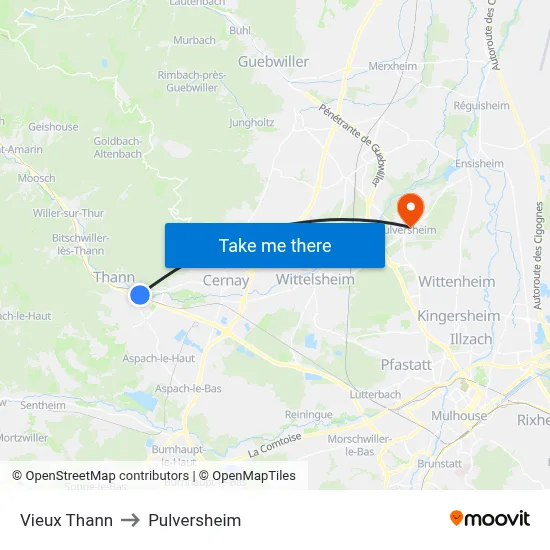 Vieux Thann to Pulversheim map
