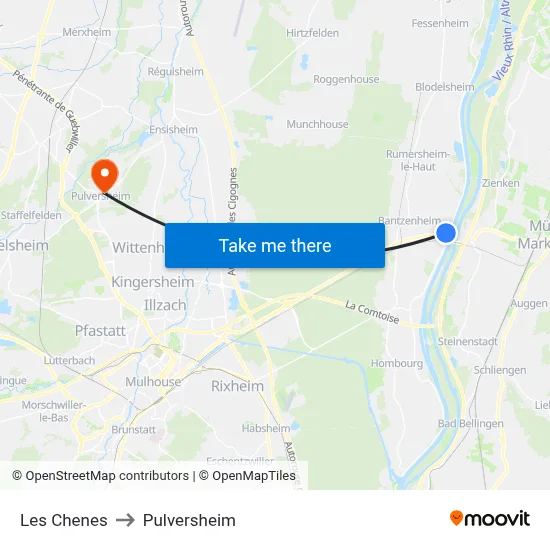 Les Chenes to Pulversheim map