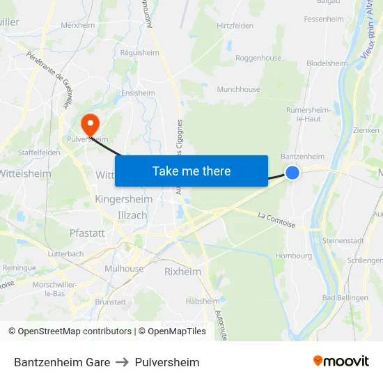 Bantzenheim Gare to Pulversheim map