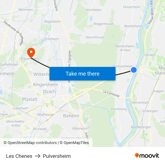 Les Chenes to Pulversheim map