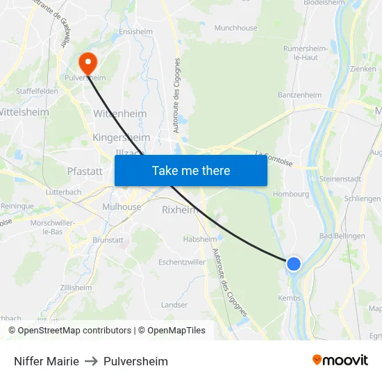 Niffer Mairie to Pulversheim map