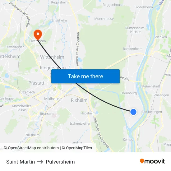 Saint-Martin to Pulversheim map
