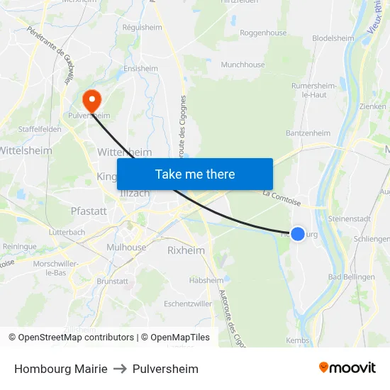 Hombourg  Mairie to Pulversheim map