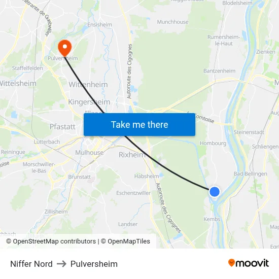 Niffer Nord to Pulversheim map