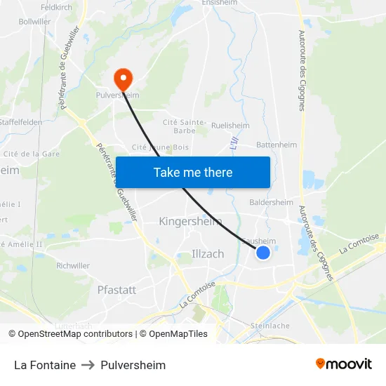 La Fontaine to Pulversheim map