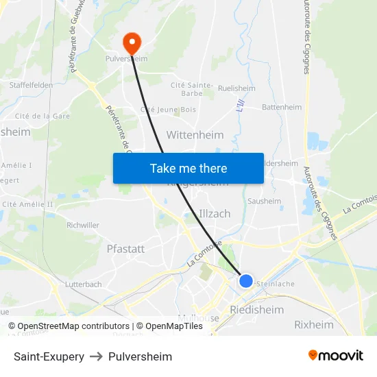 Saint-Exupery to Pulversheim map