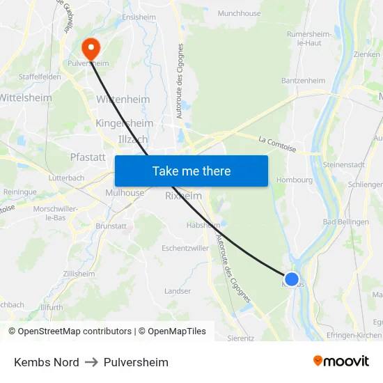 Kembs Nord to Pulversheim map
