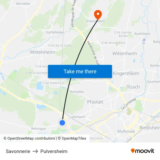 Savonnerie to Pulversheim map