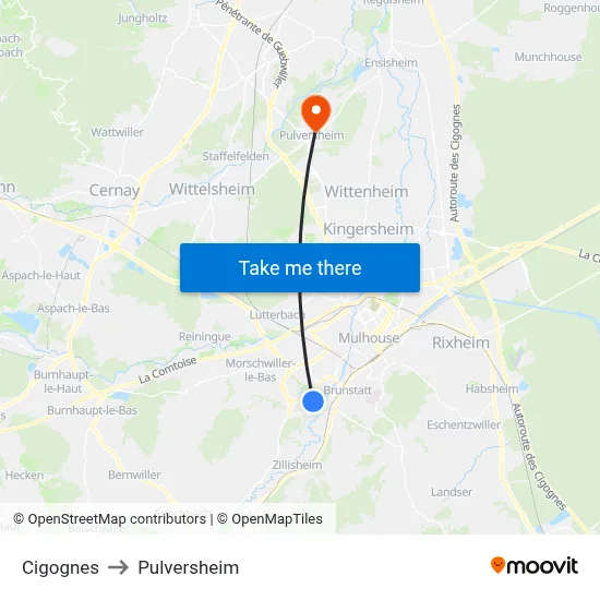 Cigognes to Pulversheim map
