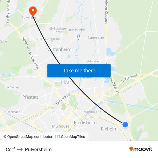 Cerf to Pulversheim map