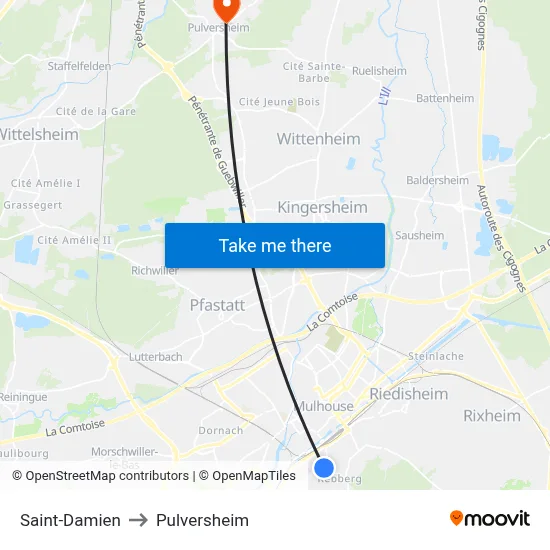 Saint-Damien to Pulversheim map