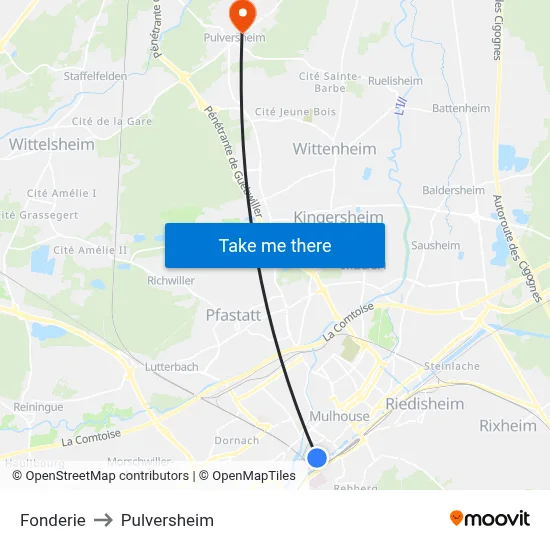 Fonderie to Pulversheim map