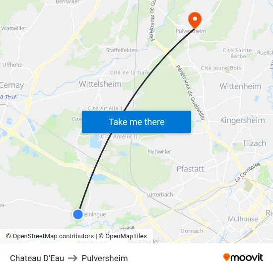 Chateau D'Eau to Pulversheim map