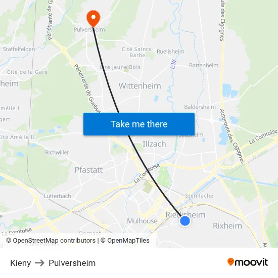 Kieny to Pulversheim map