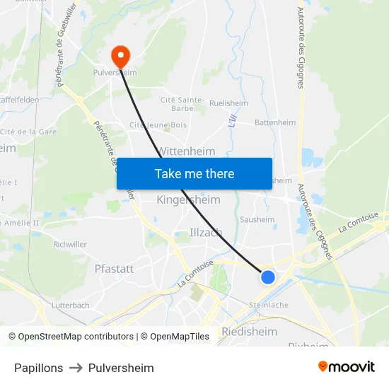 Papillons to Pulversheim map