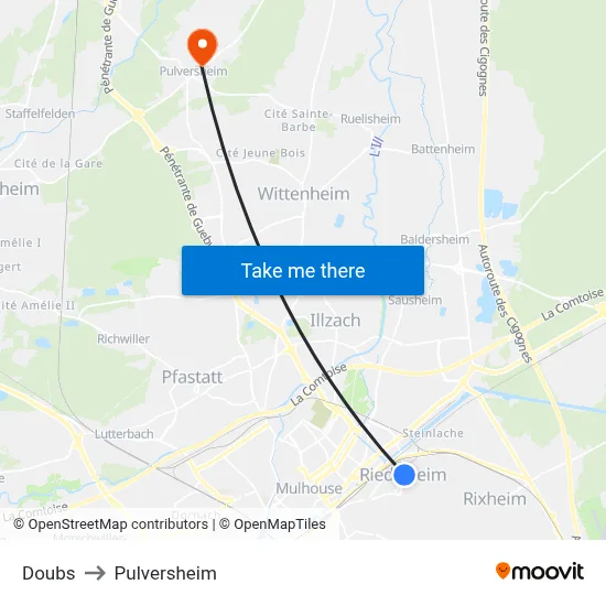 Doubs to Pulversheim map