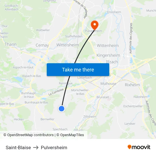 Saint-Blaise to Pulversheim map