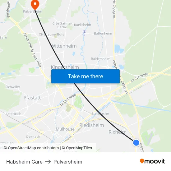 Habsheim Gare to Pulversheim map