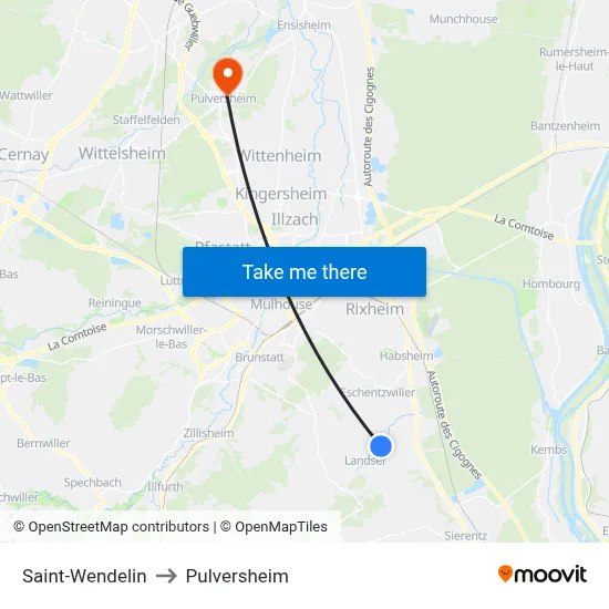 Saint-Wendelin to Pulversheim map