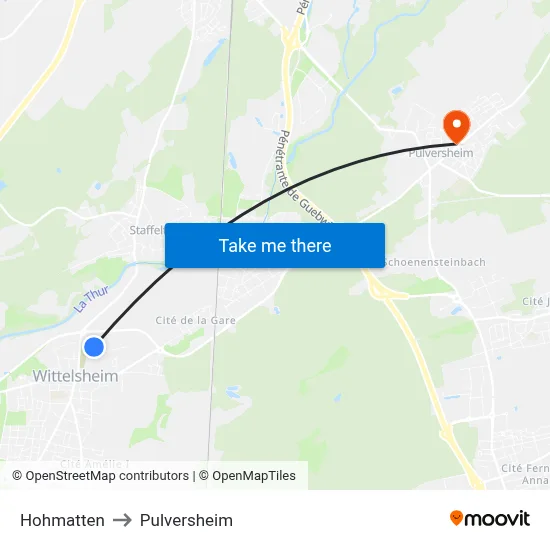 Hohmatten to Pulversheim map