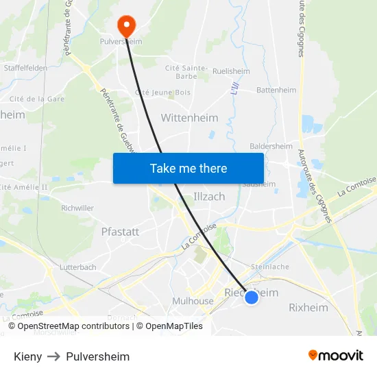 Kieny to Pulversheim map