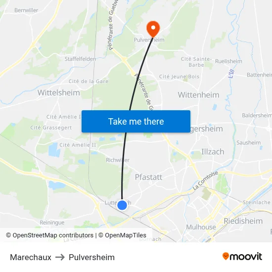 Marechaux to Pulversheim map