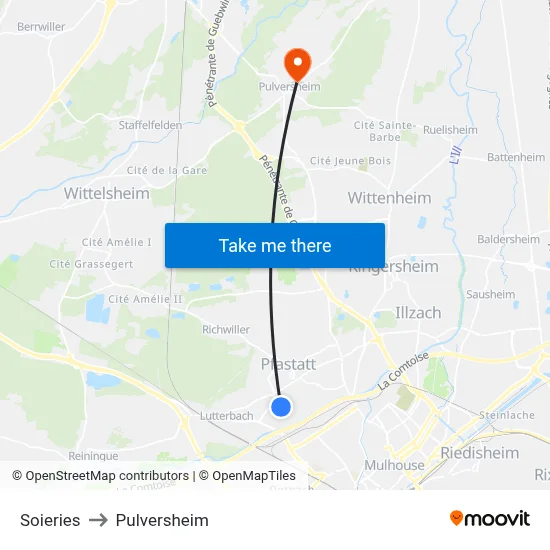 Soieries to Pulversheim map