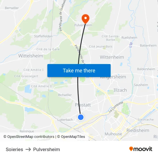 Soieries to Pulversheim map