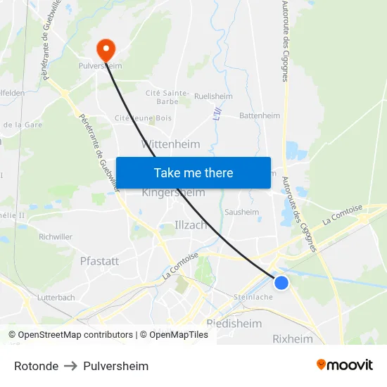 Rotonde to Pulversheim map