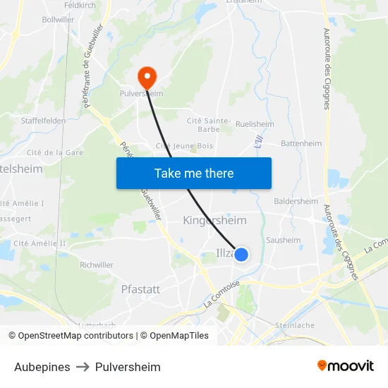 Aubepines to Pulversheim map