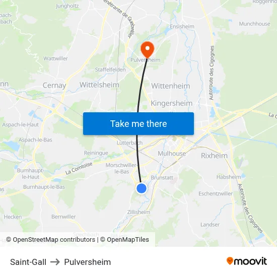 Saint-Gall to Pulversheim map