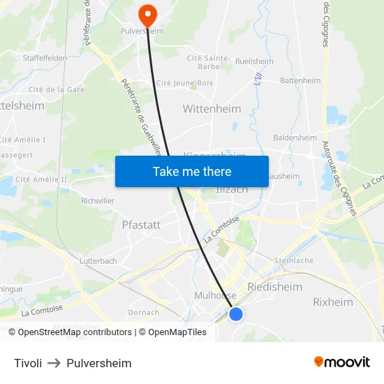 Tivoli to Pulversheim map