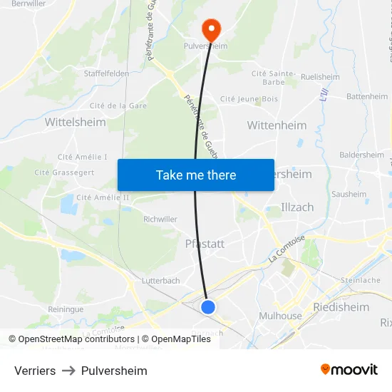 Verriers to Pulversheim map