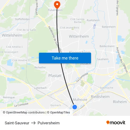Saint-Sauveur to Pulversheim map