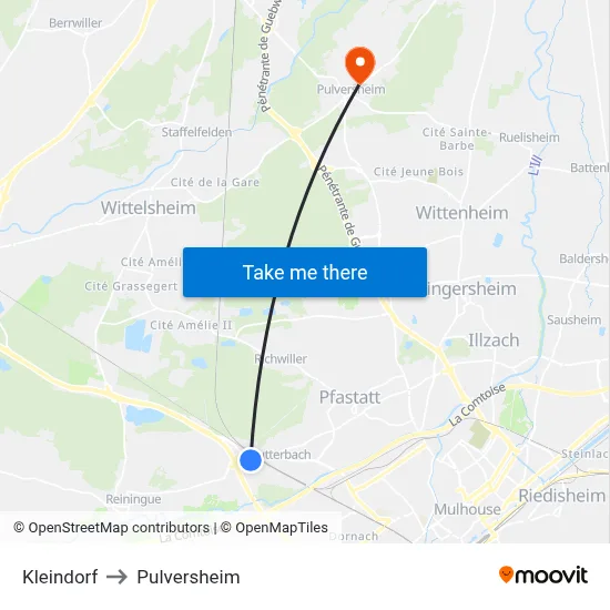 Kleindorf to Pulversheim map