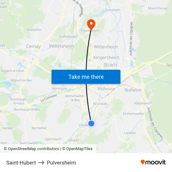 Saint-Hubert to Pulversheim map